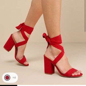 Red, tie-up heels